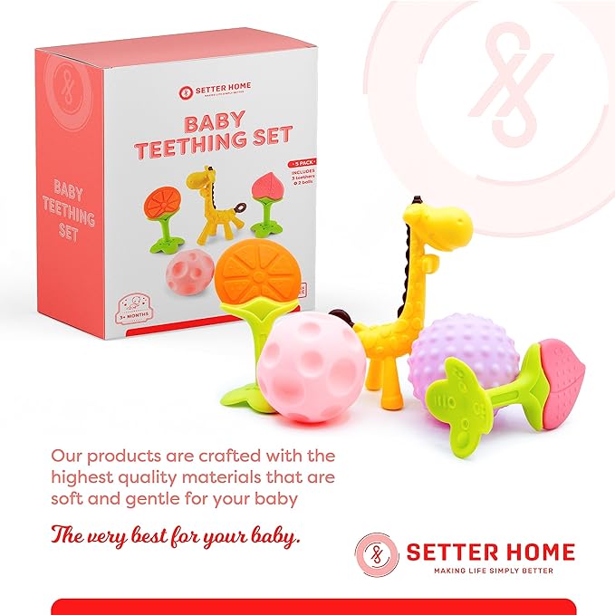 Silicone Teething Toys - Sensory Balls for Babies 0-6 Months - 6-12 Months -Soft Teethers for Baby Soothing and Calming Sensory Teether Toys 5 Pack