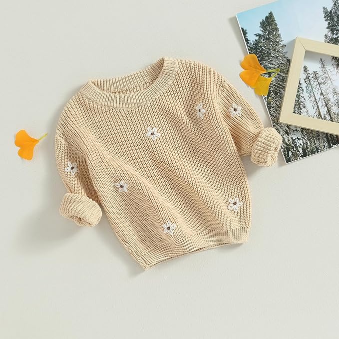 Mubineo Baby Girl Winter Clothes Cute Flower Sweater Crewneck Pullover Long Sleeve Knit Newborn Infant Sweaters