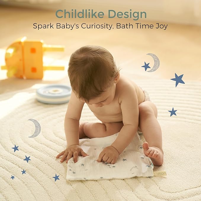 Momcozy Baby Washcloths - 4 Layer Design| Medium Thickness| Soft & Absorbent| Premium Cotton for Newborns' Skin-Great for Bathing, Wiping & on-the-go Use, Shower Gift and Essential(5 Pack, 10x10 inch)