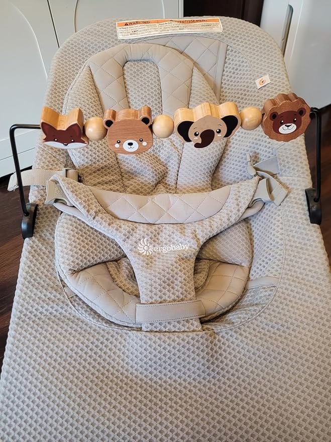 Baby Bouncer Toy Bar Compatible with Baby Bjorn Bouncer, Wooden Toys Attachment Easy to Attach and Remove Sensory Toys for Babies All Ages Christmas Toddler Gifts - Animals