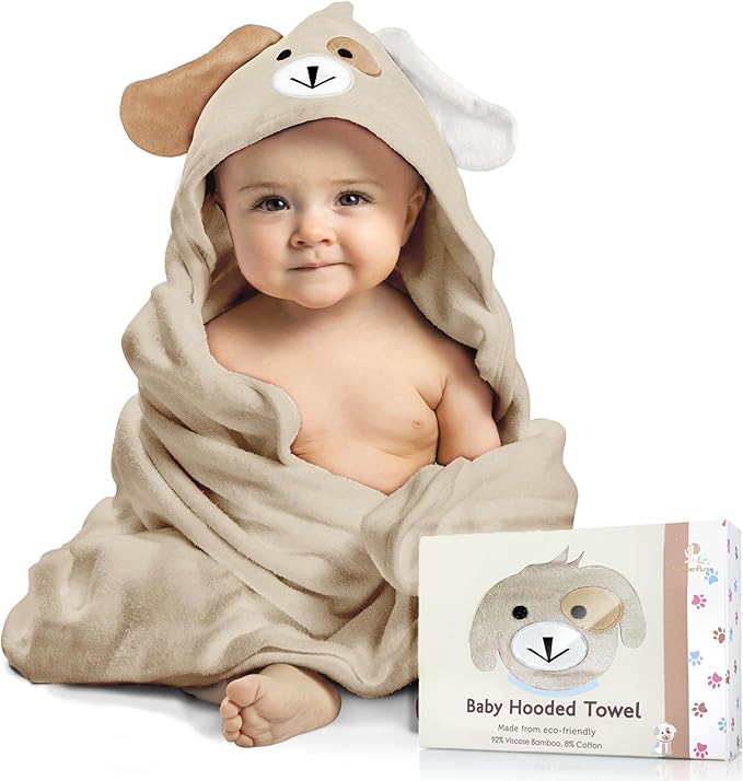 Baby Hooded Towel, Soft & Absorbent Viscose Derived from Bamboo, Extra Large 35 x 35 Inches, Bath Towel for Newborns, Infants & Toddlers, Beige