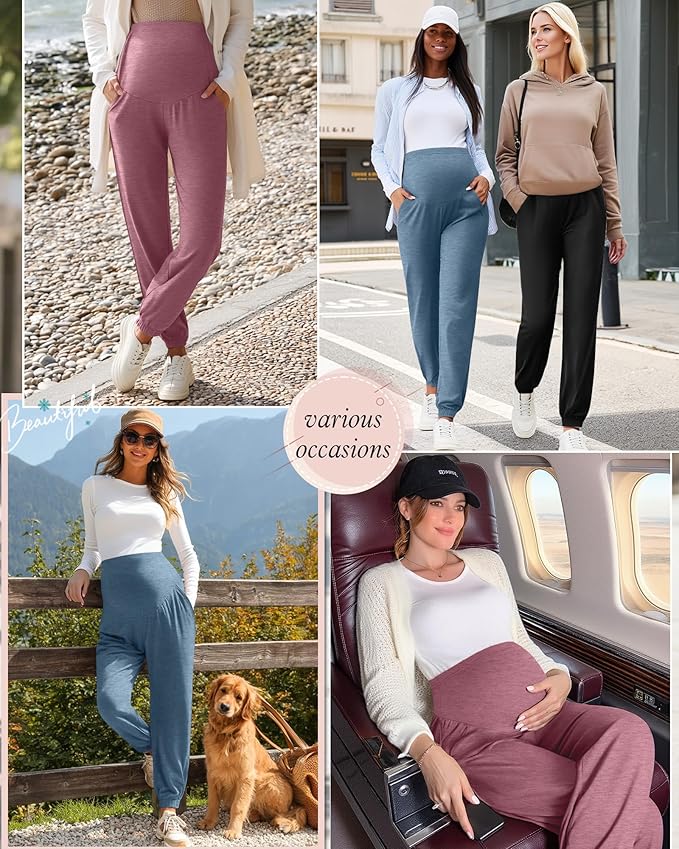 3 Pack Women's Maternity Pants Maternity Jogger Sweatpants Over The Belly Stretchy Pregnancy Pants with Pockets