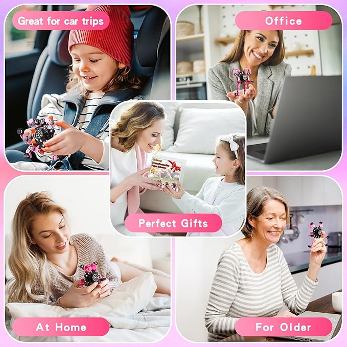 Stocking Stuffers Fidget Toys for Teen Girls, Kids Christmas Toys Gifts for Girls Ages 3, 4, 5, 6, 7, 8, 9, 10, 11, 12 +Years Old, Pink Transformable Fidget Spinners for Women Men