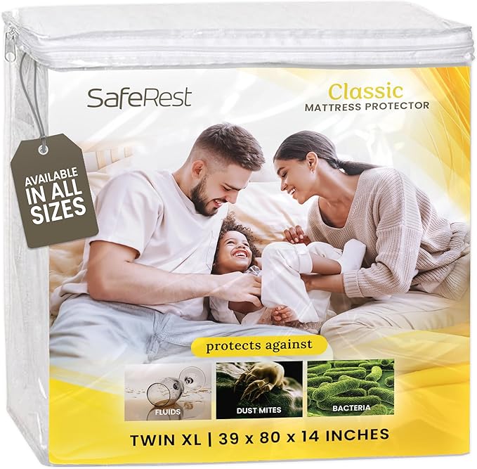 SafeRest Waterproof Mattress Protector Twin XL Size – Absorbent Breathable Soft Fitted Bed Cover with 18" Deep Stretchable Pockets – Machine Washable Twin XL Mattress Cover
