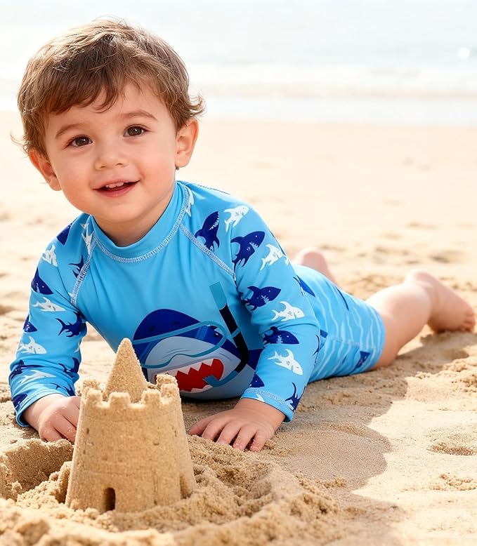 ADUKIDE Baby Boys Swimsuit Summer Beach Rash Guard Swimwear One Piece Sunsuit with Sun Hat 3-24 Months