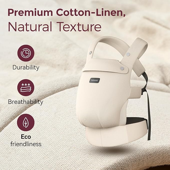 Momcozy Baby Carrier with Natural Cotton Linen, Built to Last, Ergonomic Design, 7-45lbs for Infant and Toddler, Lightweight and Comfortable, Hands-Free for Moms&Dads, Light Amber