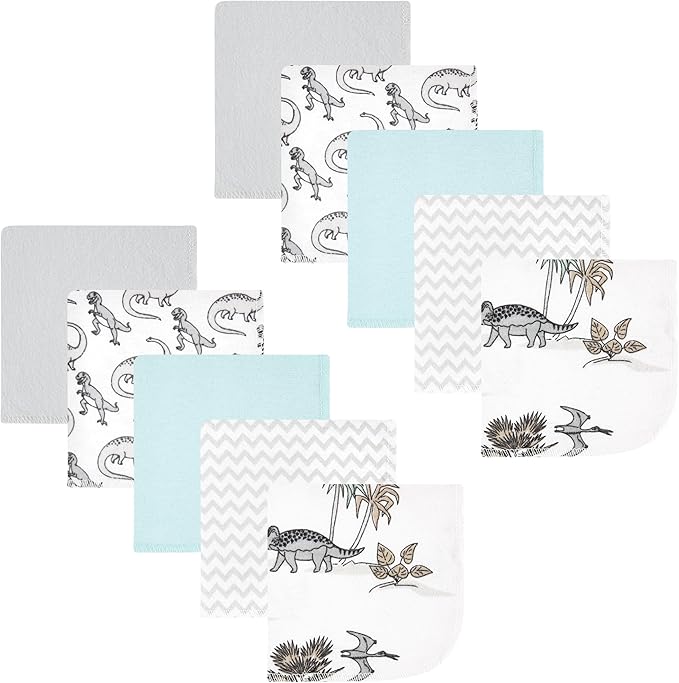 Hudson Baby Unisex Baby Flannel Cotton Washcloths 10-Pack, Neutral Dino World, One Size