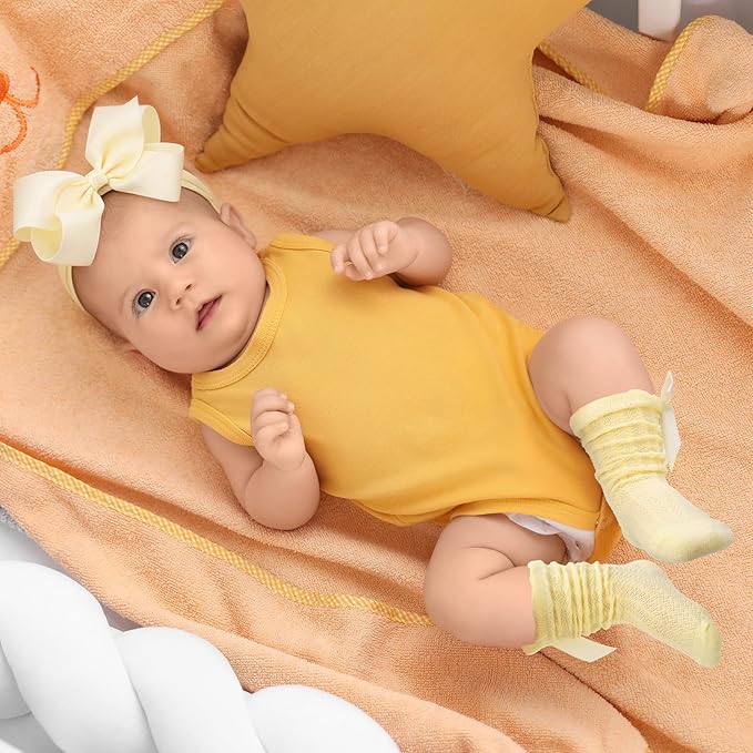 JATEBI Baby Girls Big Bow Headband and Knee High Socks Cute Bows Lace Soft Super Elastic Headband for Baby Girls Newborn Infant Toddlers