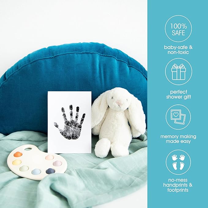 Pearhead Clean-Touch Baby Ink Pad, No Mess Clean-Touch Ink Pad with Imprint Cards, Safe for Skin, Perfect DIY Handprint and Footprint Keepsake for Family - Black, Medium/Large