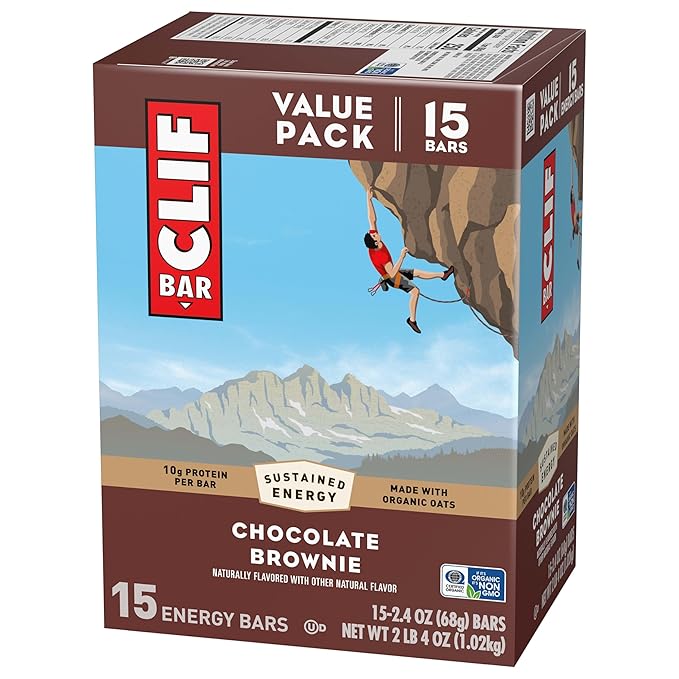 CLIF BAR - Energy Protein Bars - Chocolate Brownie - Made with Organic Oats - Energy Bars - Non-GMO - (15 Pack)