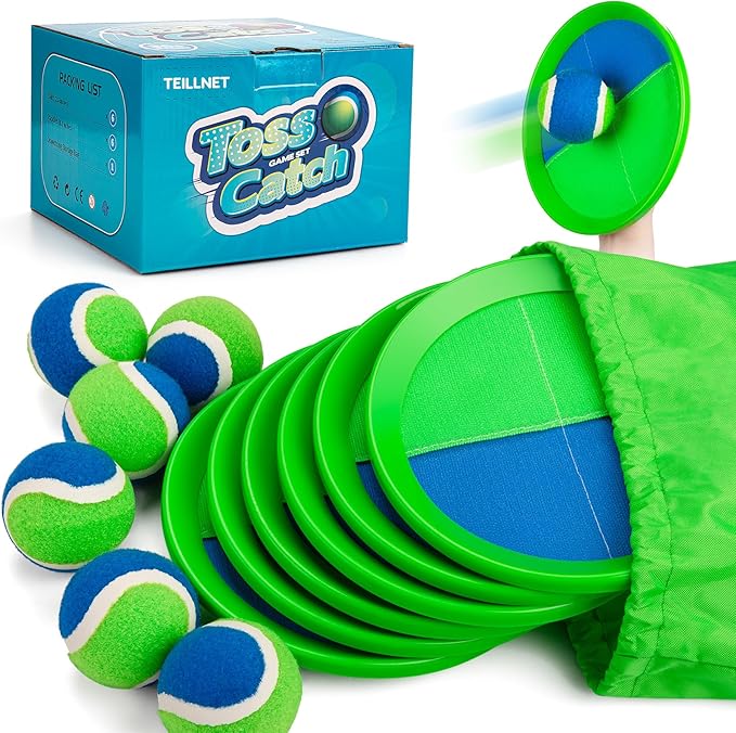 Toss and Catch Ball Set Upgraded - Beach Toys Outdoor Games Baseball Games - Sturdy & Water-Resistant Great for Pool Yard - Classic Gift for Toddlers Kids Boys Girls 3 4 5 6 7 8 9 10 11 12+ Years Old