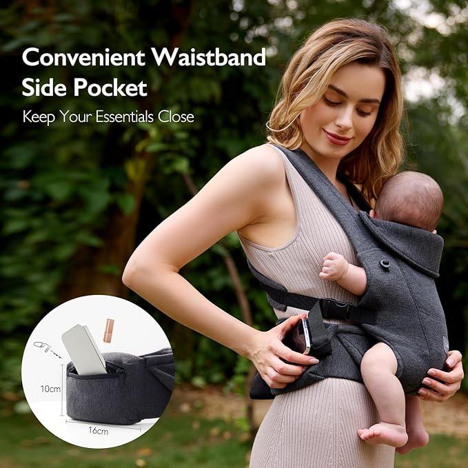 Newborn Carrier, Soft and Lightweight Baby Carrier Wrap | Ergonomic, Adjustable Neck Support | Ideal for Newborn 7-24 lbs | Enhanced Comfort and Support, Deep Grey