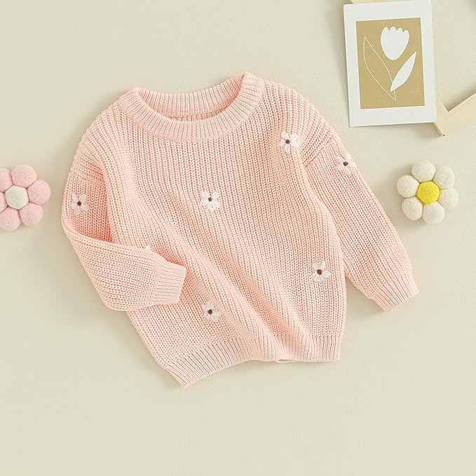 Mubineo Baby Girl Winter Clothes Cute Flower Sweater Crewneck Pullover Long Sleeve Knit Newborn Infant Sweaters