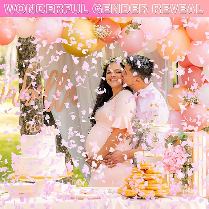 Gender Reveal Confetti Cannon, 4 Pack Biodegradable Confetti Paper with Cornstarch Powder, Confetti Blaster for Girl Gender Reveal, Party Poppers, Pink