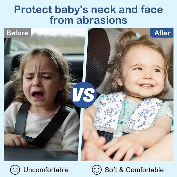 Seat Belt Cover Pad for Baby, Soft Seatbelt Cushion Covers for Kids 2Pcs Car Seat Strap Shoulder Pads for All Car Seats, Stroller, High Chair