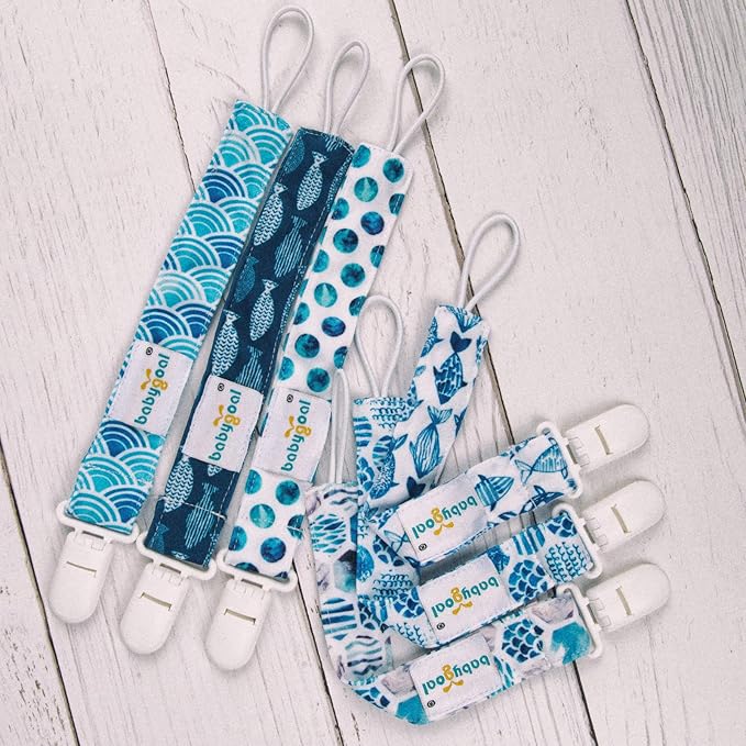 babygoal Ocean Blue Pacifier Clips, 6 Pack Binky Paci Holder Clips Leashes Fits for Most Pacifiers and Binkies 6PS12