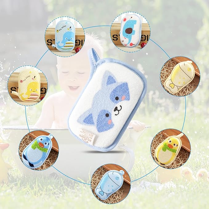 Baby Bath Sponge, 2 Pack Cartoon Animal Style Baby Sponge for Bathing, Infants Bath Sponge Ultra Soft & Absorbent Natural and Safe Great for Sensitive Skin, for Boys & Girls (Fish)