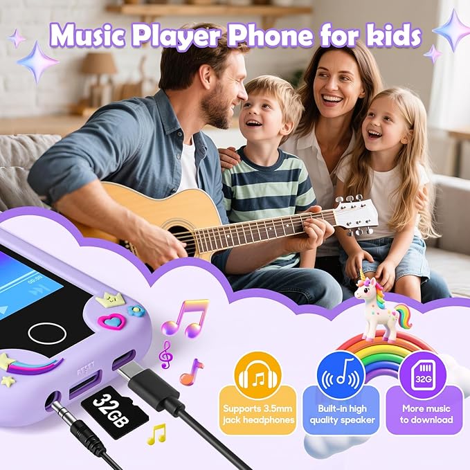 Kids Smart Phone for Girls, Kids Camera Toy Phone for Ages 3 4 5 6 8 Year Old, Christmas Birthday Gifts Toddler Cell Phone with Touchscreen, 44 Games, Music Player, 32GB Card & Bag Purple