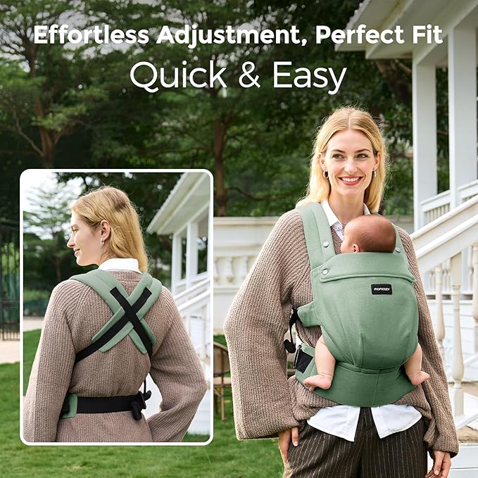 Momcozy Baby Carrier with Natural Cotton Linen, Built to Last, Ergonomic Design, 7-45lbs for Infant and Toddler, Lightweight and Comfortable, Hands-Free for Moms&Dads, Sage Green