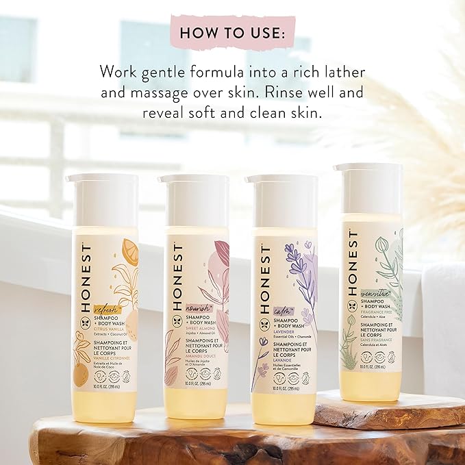 The Honest Company 2-in-1 Cleansing Shampoo and Body Wash Face Lotion Bundle, Gentle for Baby Naturally Derived Citrus Vanilla Refresh 18.5 fl oz