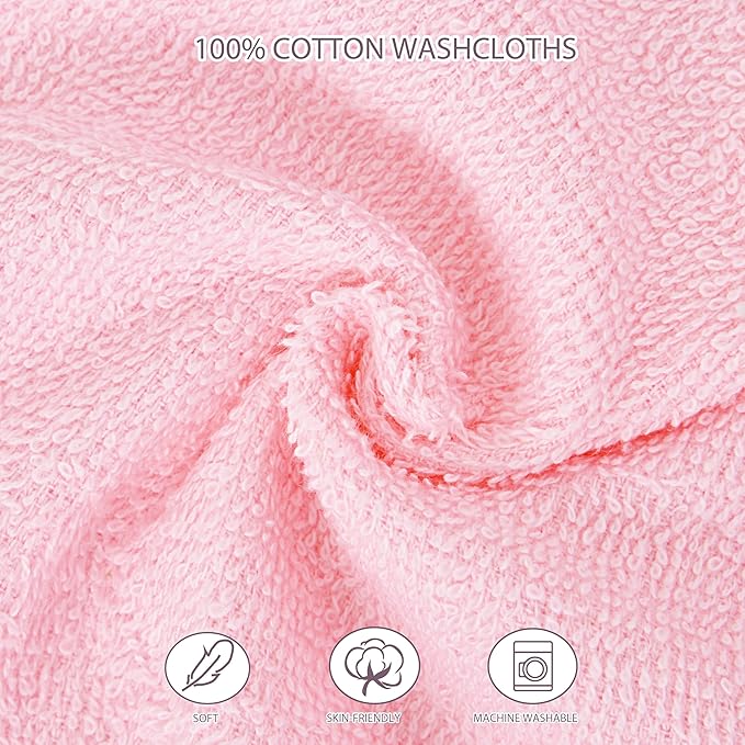 12 Pack Baby Washcloths 100% Cotton - Small Terry Wash Cloths 7.8" x 7.8" Soft Face Washcloth for Hand Body Sensitive Skin Thin Absorbent Wipes for Newborns Infant