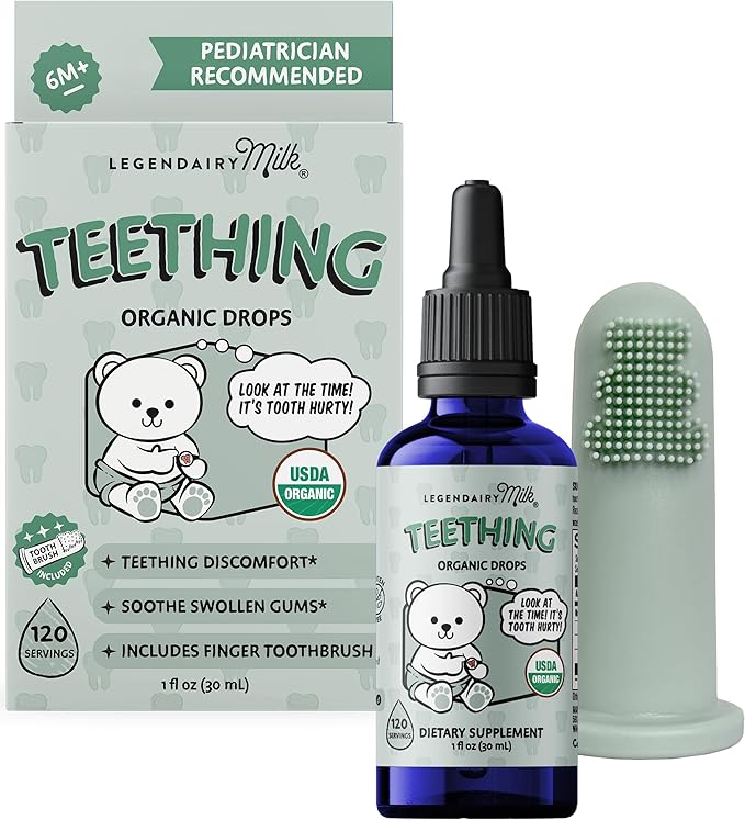Legendairy Milk Organic Teething Drops - Baby Teething Relief Drops, Clove and Chamomile - Ideal for Babies and Toddlers - Sugar Free, 120 Servings