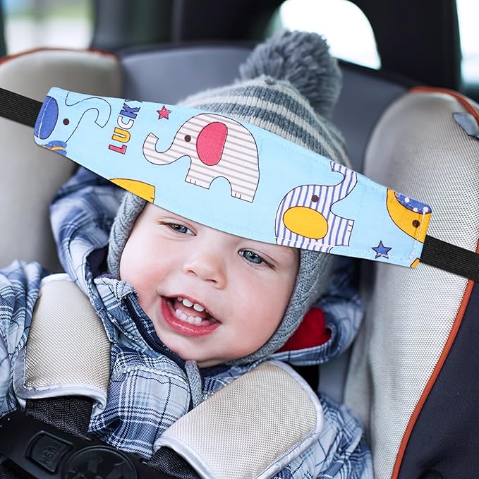 HESTYA 2 Pcs Carseat Head Support Toddler Stroller Seat Headrest for Sleeping Traveling Neck Relief Headband Strap for Kids Children Toddler Infant(Elephant)