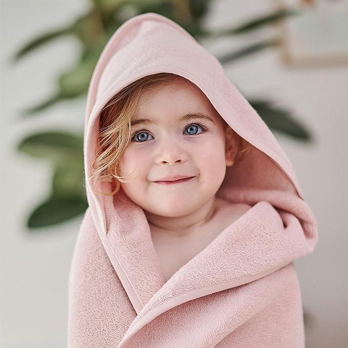 Baby Hooded Towel – Organic Cotton Baby Bath Towels, 32" x 32" Super-Soft and Absorbent Baby Towels for Newborn 2-Pack (Blush/Fog)