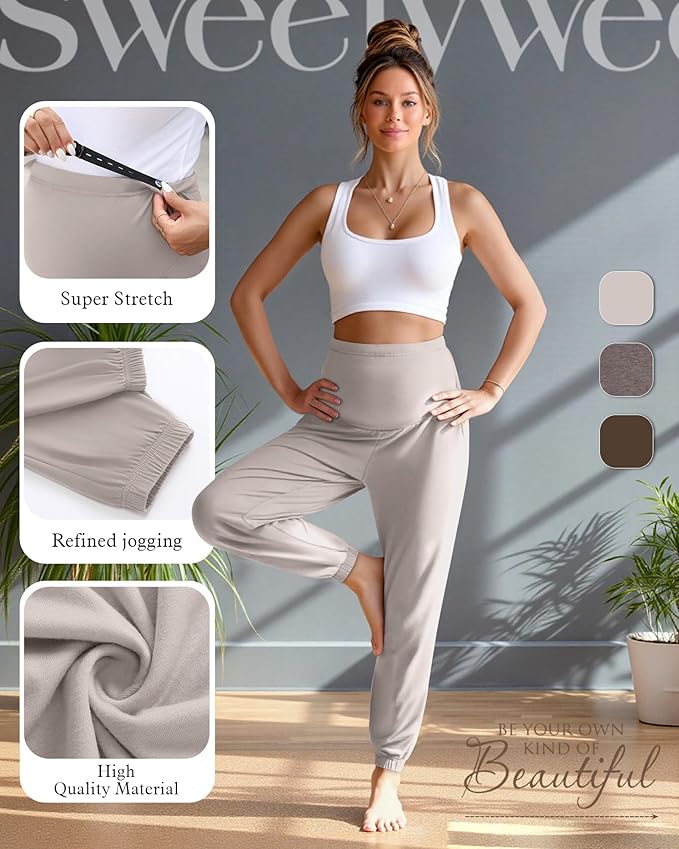 3 Pack Women's Maternity Pants Maternity Jogger Sweatpants Over The Belly Stretchy Pregnancy Pants with Pockets