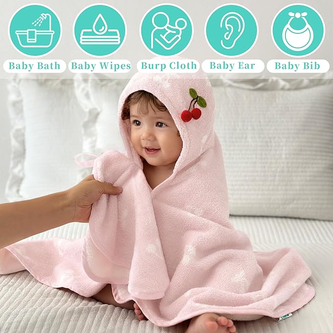 VOOVA & MOVAS Cherry & Ivory Baby Washcloths | 12x12 Inches | Highly Absorbent | 6 Pack 100% Cotton | Ultra-Soft Newborn Towels | Perfect Set,Baby Essentials | Jacquard Cherry & Ivory Colors