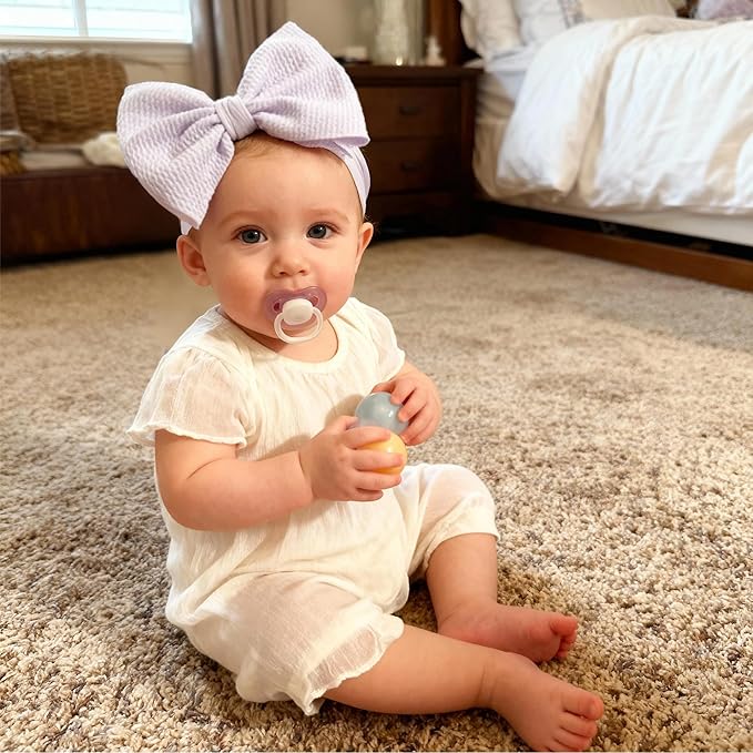 Baby Bow Headbands 3 Pcs Baby Girl Headbands with Bows Soft Nylon Kahki/White/Black Headband Bows for Baby Girls, Newborns, Infants