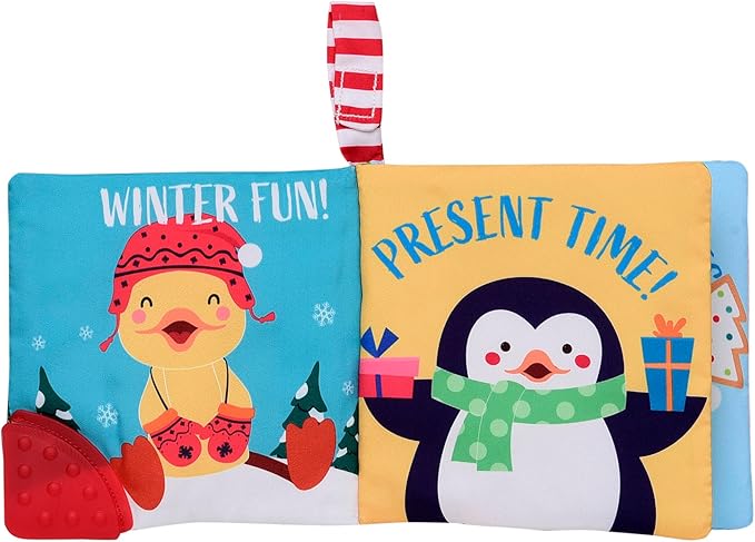 My First Christmas Soft, Crinkle Activity Book with Silicone Teether and Travel Strap, Santa, Green (5 1/2 inch Square)
