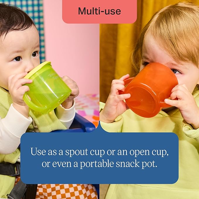 Tommee Tippee First Baby Sippy Cups with Spout and Lid, Ages 4 Months+, 6 oz, Leak-Proof Durable Spout, Easy Grip Handles, Bright Multicolor, Pack of 3