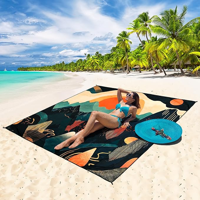 Beach Blanket Waterproof Sandproof Beach Mat 79" X 83"/10'x9'for 2-8 Adults Quick Drying Outdoor Picnic Mat Beach Accessories for Travel, Camping, Hiking