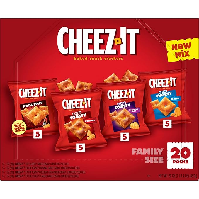 Cheez-It Baked Snack Crackers, Lunch Snacks, Variety Pack, 20oz Box (20 Pouches)