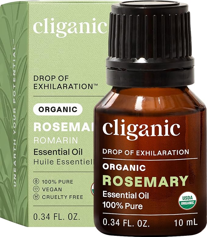 Cliganic Organic Rosemary Essential Oil, 100% Pure Natural, for Hair, Skin, Aromatherapy | Non-GMO Verified (Packaging May Vary)