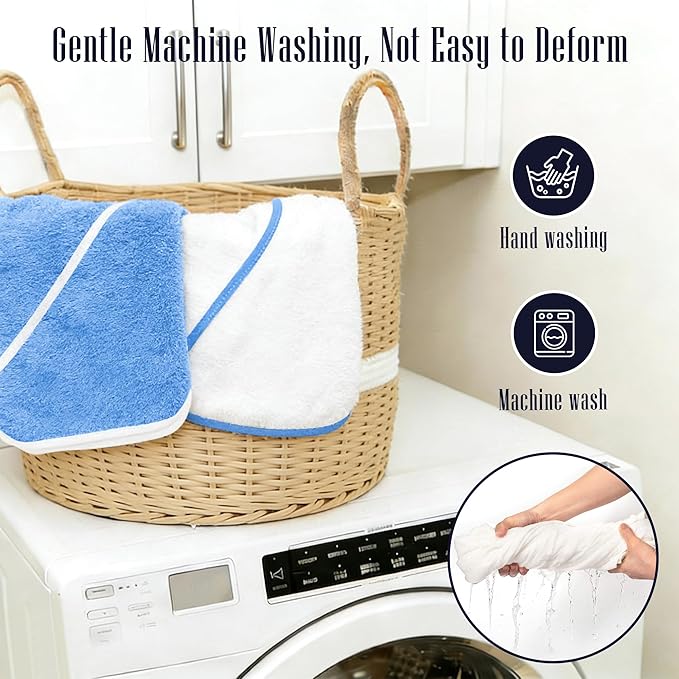2 Pack Baby Bath Towel - Rayon Made from Bamboo, Ultra Soft Hooded Towels for Kids - X Large Size for 0-7 Yrs (White and Navy Blue, 37.5 x 37.5 Inch)