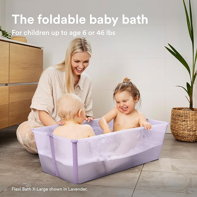 Stokke Flexi Bath X-Large, Ocean Blue - 31.5 x 15.7 x 9.4 in - Best for Infants & Toddlers - Lightweight, Foldable & Easy to Store - Convenient to Use at Home or Traveling