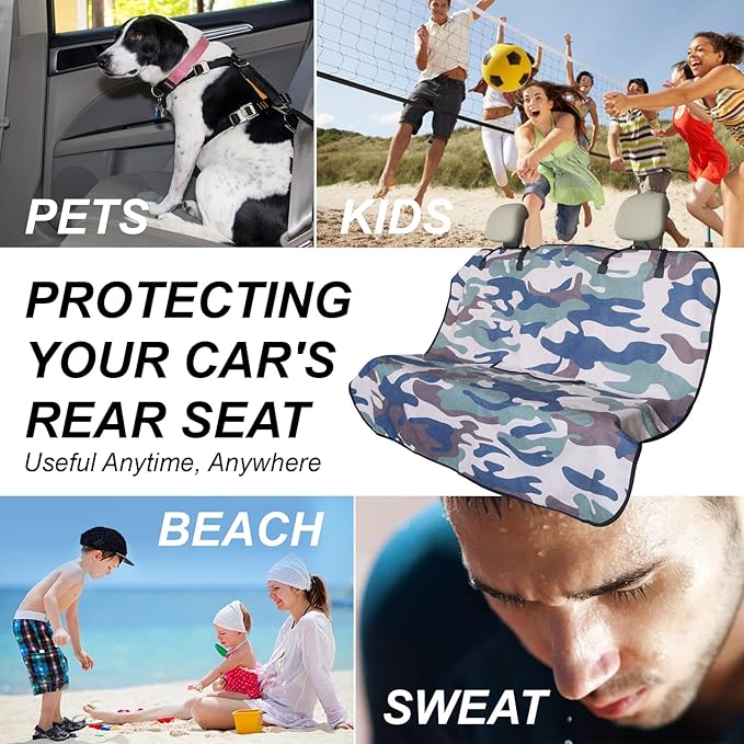 Back Seat Cover Protector for Dogs and Kids, Universal Waterproof Towel Rear Bench Seat Cover for Car, Truck, Van & SUV, Machine-Washable Backseat Car Covers (Camouflage, 1pcs Rear Seat)