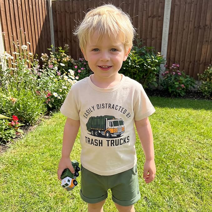 WZTYYDS Toddler Baby Boy Summer Clothes 2T 3T 4T 5T Boys Outfit Letter Truck Short Sleeve T-Shirt Tops + Shorts Set