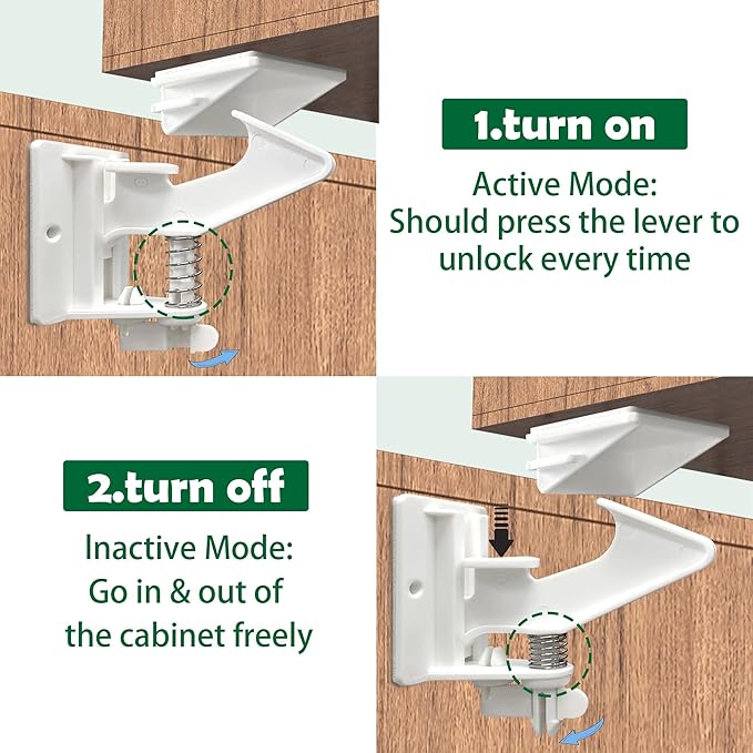 Vmaisi 12 Pack Cabinet Locks Child Safety Latches - Baby Proofing Cabinets Drawer Lock with Adhesive Easy Installation - No Drilling or Extra Screws (White)