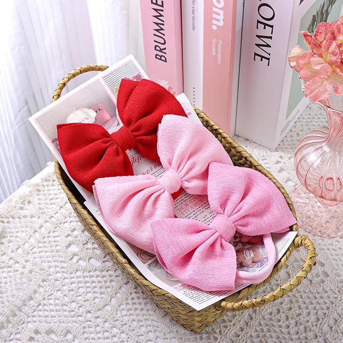 YanJie Baby Hair Bows for Girls Red Pink Newborn Headband Baby Pink Girls Bows Soft Nylon Hair Accessories Infant Toddler 3pcs/pack