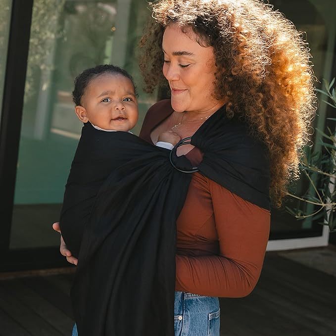 WildBird - Ring Sling Baby Carrier - 0-36 Months (up to 35 lbs) - Standard (74") Raven & Bronze Ring - Front, Hip or Back Carry - Adjustable Fit - Natural Linen - Baby Essentials - New Mom Gifts