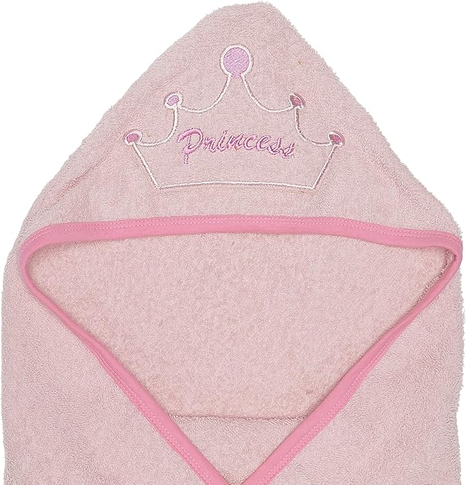 EVERYDAY KIDS Hooded Baby Toddler Bath Towel for Girls - 3D Pink Princess Towel with Crown; Soft and Absorbent Terry Cloth Hooded Towel for Young Kids; Baby Girl Bath Essential