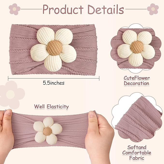 JOYOYO 10 Colors Baby Flower Headbands Baby Girls Nylon Headband Soft Hairbands Hair Accessories for Newborn Infant Toddler Kids(Khaki Flower)