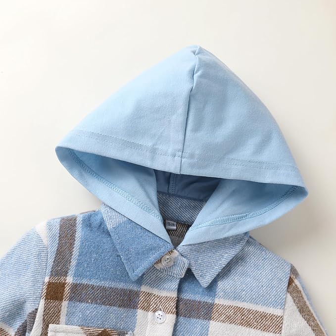 YOUNGER STAR Toddler Kids Boys Girls Flannel Hooded Plaid Shirt Button Baby Red Clothes