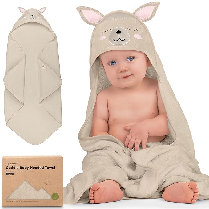 KeaBabies Hooded Baby Towel for Newborn - Viscose Derived from Bamboo Large Baby Bath Towels with Hood for Boys, Girls, Toddler, Extra Absorbent & Soft Newborn Bath Essentials (Alpaca, Regular)