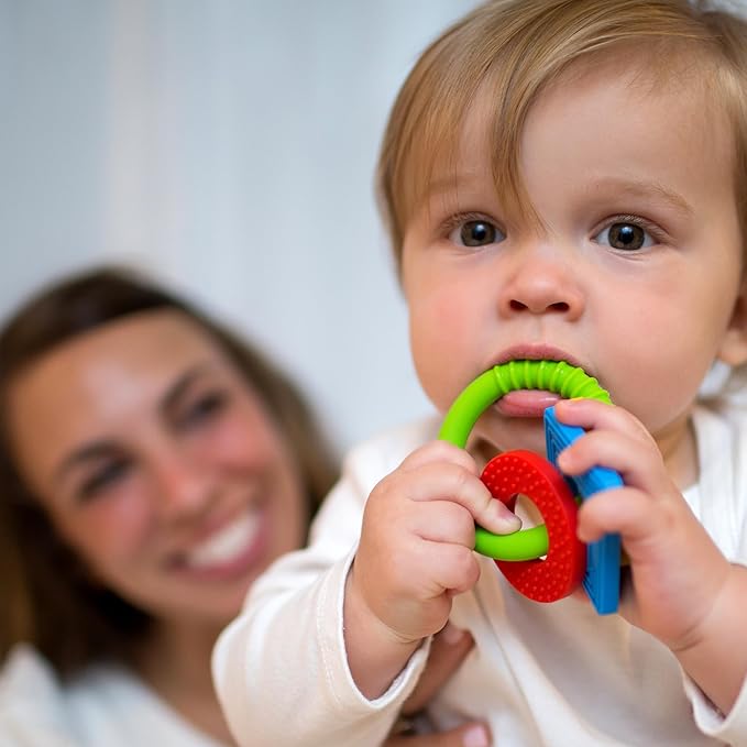 Dr. Brown's Learning Loop Baby Teether Ring, Multiple Shapes and Textures, 100% Silicone, BPA-Free, 3m+