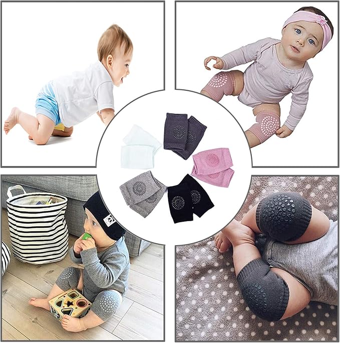 Baby Knee Pads, 5 Pairs Baby Crawling Anti-Slip Knee Pads,Unisex Baby Toddlers Elbow Kneepads Safety Protector Suitable for 0-36 Months