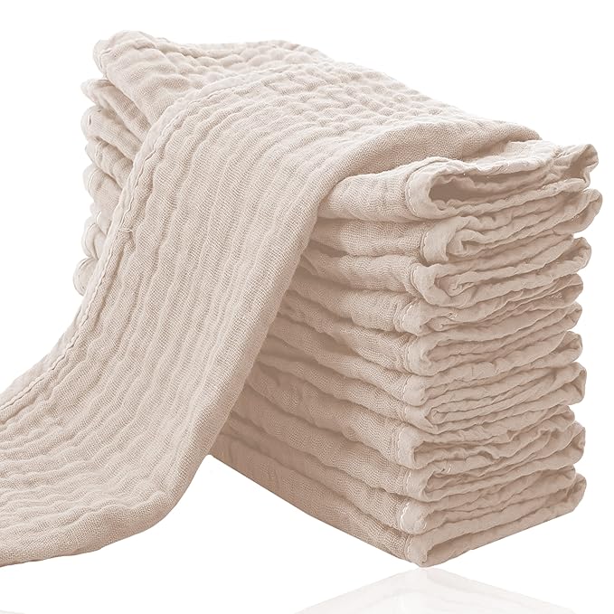 Cute Castle 12 Pack Muslin Burp Cloths for Baby - Ultra-Soft 100% Cotton Baby Washcloths - Large 20'' by 10'' Super Absorbent Milk Spit Up Rags - Burpy Cloths for Unisex, Boy, Girl - Brown